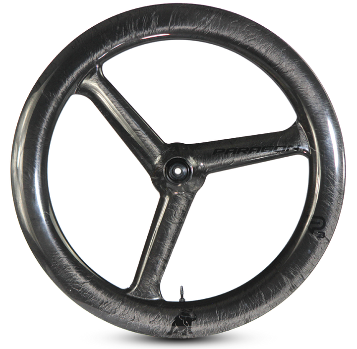 Paragon Industri3 P3 Fulmine EVO carbon tri-spoke wheel, race day hire, side view